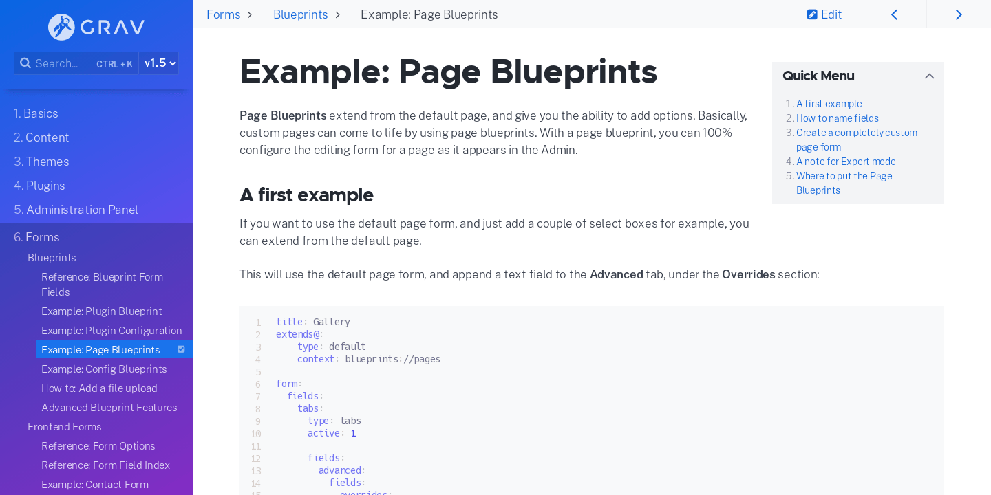 Example: Page Blueprints | Grav Documentation