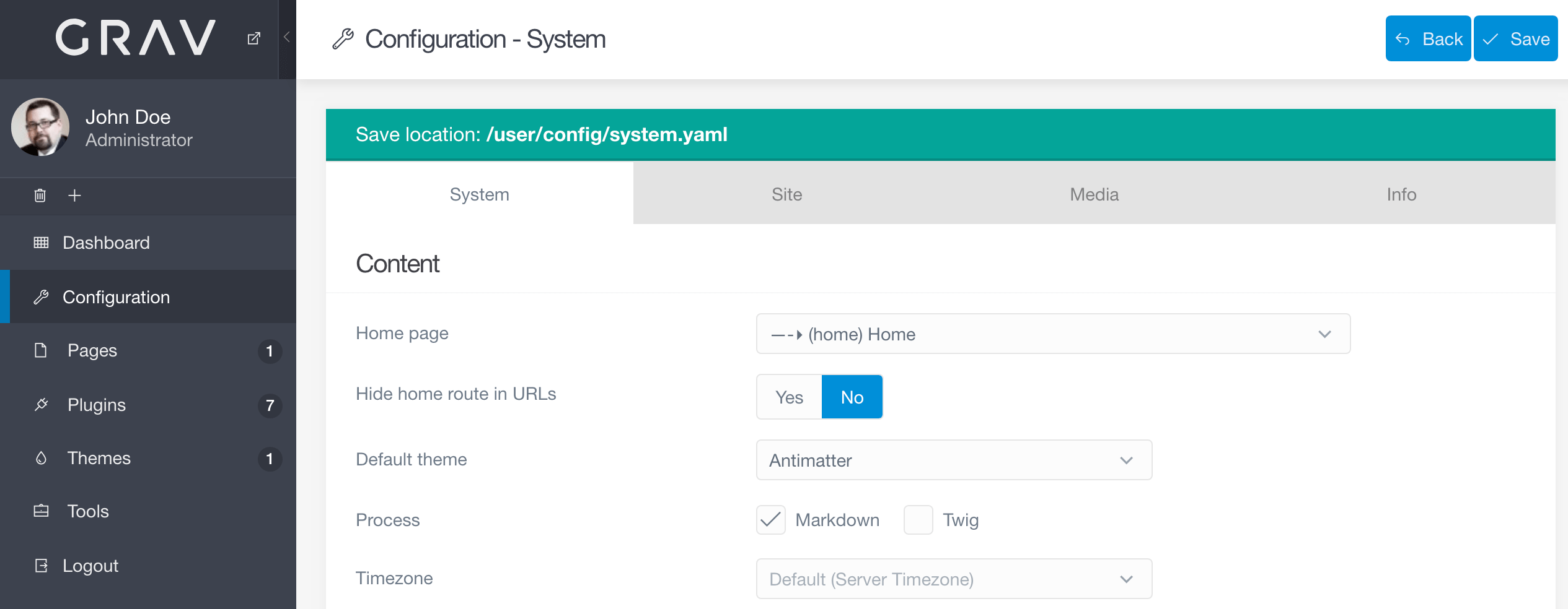 Configuration de l'administrateur