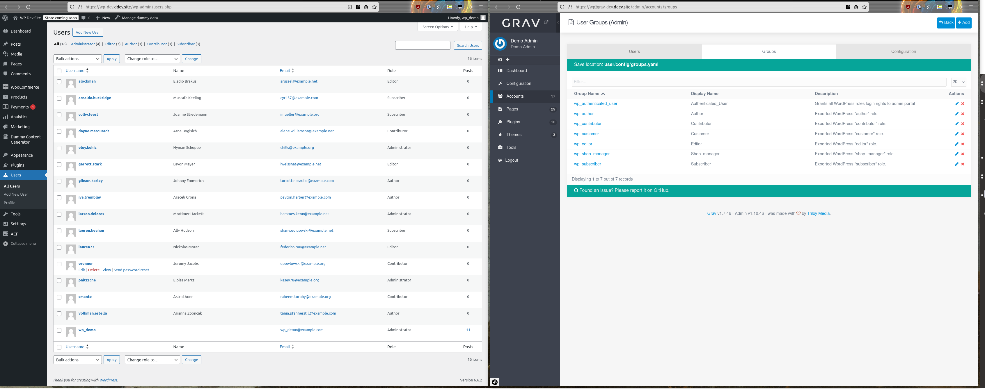 WordPress roles exported to Grav groups