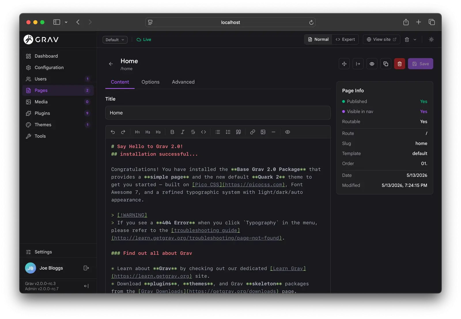 Admin Next content shell, dark mode
