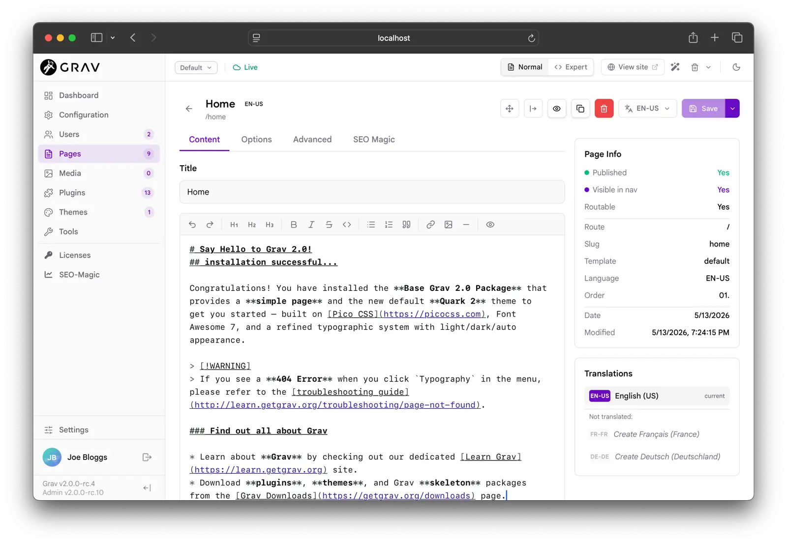 Admin Next content shell, light mode