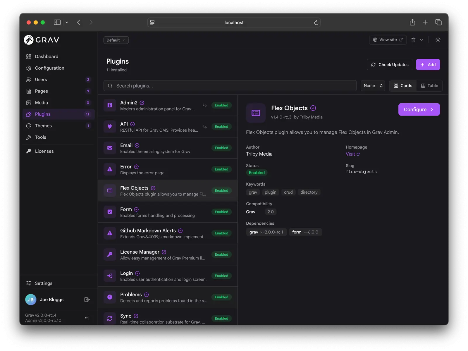 Admin Next plugins list