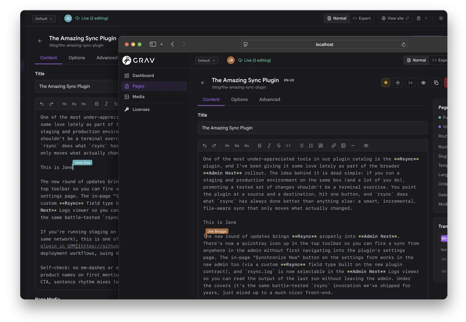 Admin Next collaborative editing