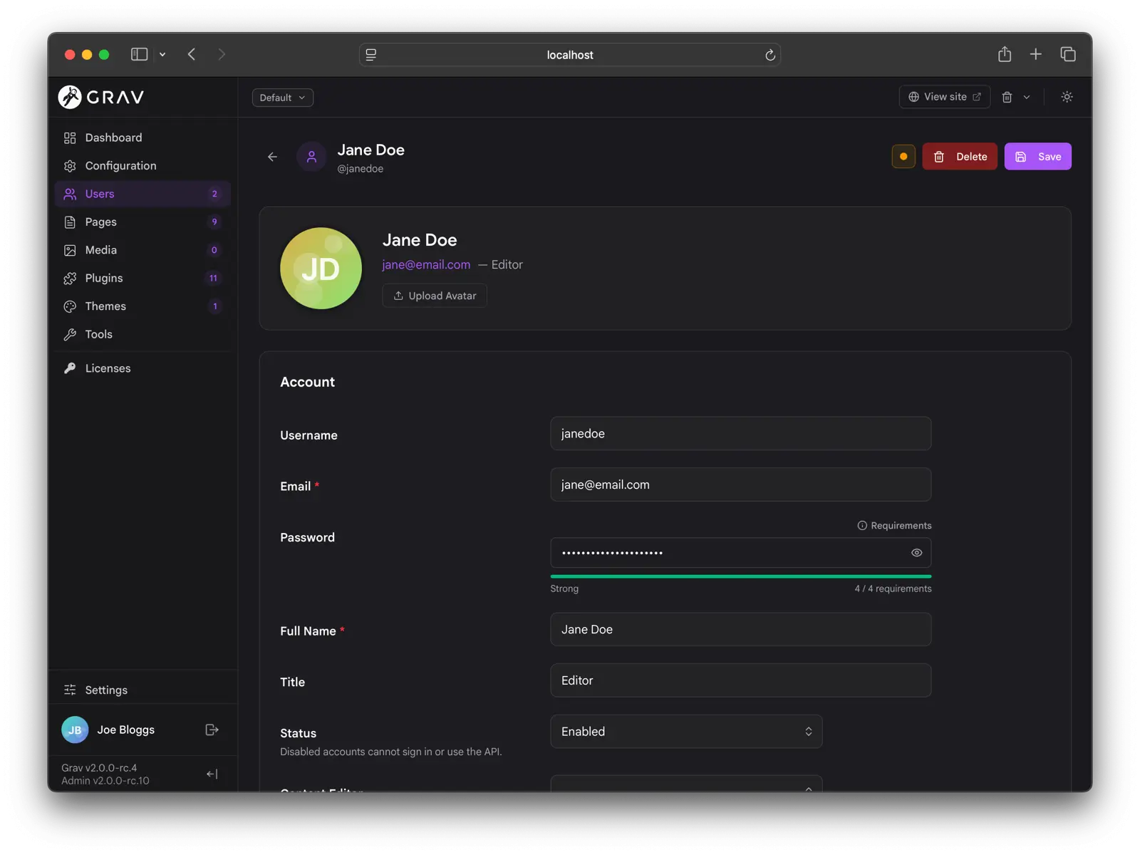 Admin Next user management